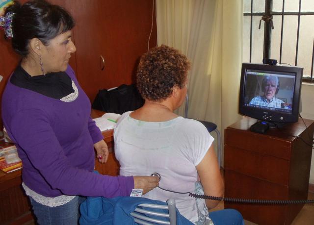 Woman in Collique, Peru is examined remotely by doctor in USA