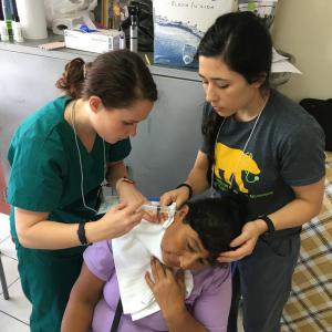 Baylor University student assisting with a dental visit